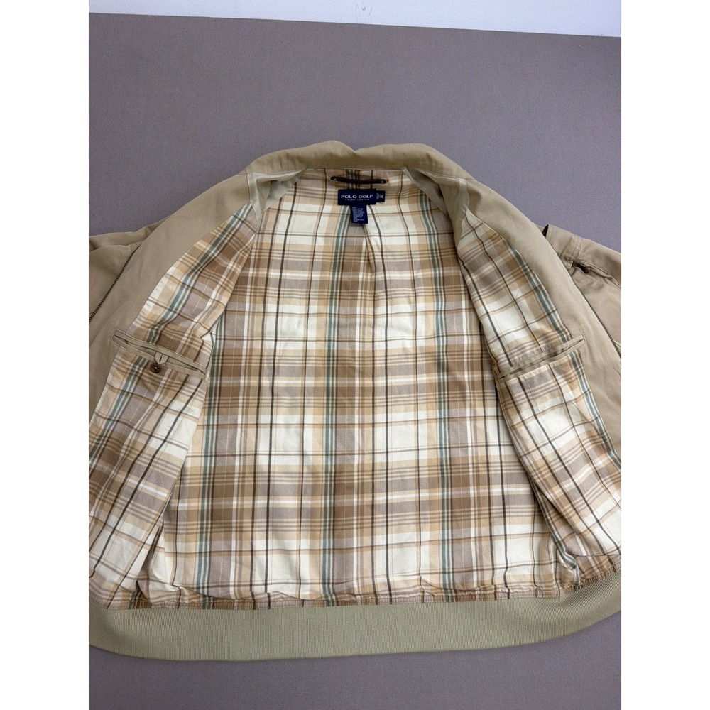 Polo Golf Ralph Lauren Harrington Jacket Tan Khaki Plaid Lined Mens Medium - Picture 7 of 12